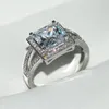 حلقات الكتلة 925 Silver Jewelry Square square Zircon Gemstones Finger Finger for Women Wedding Complement Promiss