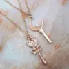 Pendant Necklaces 2022 Fashion Anime Magic Wand Necklace Heart Crown Moon With Rhinestone Alloy & For Girl Kids