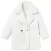 Dames Bont Faux Lautaro Winter Warm Witte Jas Dames Lange Mouw Revers Double Breasted Luxe Elegante Pluizige Nep Konijn Blazers 220912