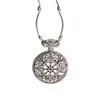 Pendant Necklaces Tibetan Jewelry Vintage Round Silver Plated Pendants Femme Hollow Carved Flower Alloy For Women