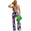 Women's Two Piece Pants Women Set Halter Backless Bra Tops And Wide Leg Pant Suits Sets 2022 Summer Fashion Print Sexy Beach Style Outfits