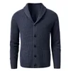 Men s Sweaters Shawl Collar Cardigan Slim Fit Cable Knit Button up Black Merino Wool 220912