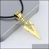 Pendant Necklaces Fashion Mens Design Matte Black Long Necklace Arrow Pendant Jewelry Chain Hip Hop Punk Rock Christmas Halloween Gif Dhybz