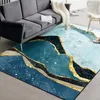 Tapis Tapis de marbre bleu abstrait et tapis géométrique rayé doré salon canapé table tapete chambre chevet tapis de sol antidérapants
