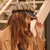 Berets Women Octagonal Hats Fashion Tiger Stripe Stitching PU Belt Drill Stylish Female Beret Has 2022 Spring Lady Casual Sboy Ha