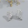 Stud Wing Earrings for Women AAA White Cubic Zirconia Brilliant Female Accessories Party Statement Jewelry Gift