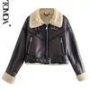 Women's Fur Faux KPYTOMOA Women Fashion Thick Warm Shearling Jacket Coat Vintage Long Sleeve Belt Hem Female Outerwear Chic Tops 220912