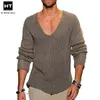 Mens Sweaters Hommes décontracté solide pull Vneck lâche coton pull pulls hommes haute élasticité mode Slim Fit mâle pull grande taille 220912