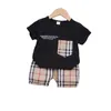 Baby Boys Girls Clothing Sets Plaid Toddler Infant Summer Clothes Kids Outfit Short Sleeve Casual T Shirt 8494