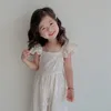 Overall 2622C Girl Jumpsuit Summer Korean Girls Fashionable Backless Lace-Up Bow Clothes Breattable Spets Flower Jumpsuit 220909