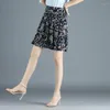 Skirts 2022 Women Casual High Waist Floral Print Pleated Skirt Loose Short Summer Female A-Line Chiffon Y222