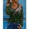 Kvinnors blusar sexig av axel elegant kvinnas skjorta 2022 Autumn Loose Floral Print Pullover Lady Blue Fashion Vintage Casual Long Sleeve