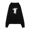 Hoodies We11done Flocked Bear Print Long Sleeve Hooded Sweater Weldone Loose Fashion Brand Male and Female Lovers Hat Fir