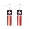 Boucles d'oreilles pendantes jour de l'indépendance USA drapeau imprimé barre bois pour les femmes américain patriotique rouge blanc bleu rond en gros