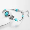 Natural Turquoise Pendant Bracelet Metal Alloy Handmade String Beads Bangle Friendship Bracelets Women Jewelry