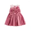 Girl Dresses Solid Color Princess Dress Fashion Children Baby Toddler 3D Flower Decor Wedding Sleeveless Tutu Summer