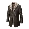 Herren Leder Kunstleder Männer Herbst Winter Lange Lederjacke Revers Umlegekragen Lässige Vintage Jacke Männliche Oberbekleidung Mantel Herrenmode Kleidung 220912