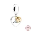 Nouveau authentique populaire 925 en argent sterling rond perlé pendentif coeur en or pour bracelet Pandora bricolage dames bijoux accessoires de bijoux de mode