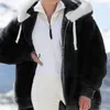 Futro damskie sztuczne zimowe ciepły płaszcz zamek błyskawiczny z kapturem luźna kurtka luźna kurtka w rozmiarze dresowym shirt o powierzchni 220912