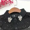 Boogbladen Koreaanse stijl shirt nep kraag voor vrouwen witte zwarte afneembare kragen revers blouse top handgemaakte kralen kleding accessoire