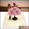 Gratulationskort gratulationskort 3D Cherry Blossom Pops-up Card Handmade romantisk gåva till hustru Girl Grib Make JS23 Drop Delivery 20 DHE2T