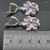 Ketting oorbellen ingesteld voor vrouwen bruiloft armband paarse kubieke zirkonia zilveren kleur en ring kerstcadeaus QS0533