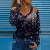 Kvinnors blusar sexig av axel elegant kvinnas skjorta 2022 Autumn Loose Floral Print Pullover Lady Blue Fashion Vintage Casual Long Sleeve