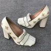 2022 luxury Women Mid-heel Pumps Loafer Shoes Designer Embroidered Real Leather High Heel Sandals Dress Wedding Shoes