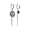 Hoop Earrings Fashion Vintage Asymmetric Elephant Round Disc Thai Silver Color For Women Tassel Chain Ear Jewellery SAE487