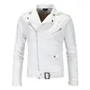 Giacche da uomo in finta pelle da uomo Nero Bianco Risvolto casual Slim Fit Cerniera diagonale Giacca da motociclista PU Abbigliamento 220912