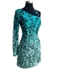 Ombre Sequin Homecoming Dress 2023 One Long Sleeve Lady Hoco Formal Cocktail Party Gown Short Club Night Gala NYE Prom Shade of Blue Purple Green 8th Grade Semi-Formal