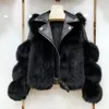 Manteau de fourrure courte chaude en fausse fourrure pour femmes et veste de moto complète en cuir de peau de mouton de luxe pour femmes hiver 220912