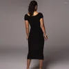 Casual Kleider 2022 Herbst Winter Dame Kleid Gestrickte Quadrat Kragen Langarm Frauen Midi Party Club Elegante Frauen's280H