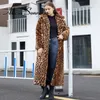 Women's Fur Faux Winter Leopard Print Rabbit Tailored Collar Warm Thick X-Long Coat Long Sleeve Hipster Jacket Feminino 220912