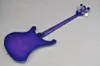 Guitare basse électrique violette transparente à 4 cordes avec touche en palissandre offrant un service personnalisé