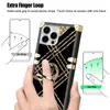 Luxury Elegant Gold Black Rivet Square Box Cases Leopard Feather Geometric Rose Flower Diamond Ring Stand Soft TPU Stam f￶r iPhone 14 13 12 11 Pro Max XR XS X 8 7 6 Plus