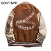 Kurtki męskie Hip Hop skórzane uniwerek Bomber Streetwear Mens Embodiery Letter College Harajuku Patchwork 220912