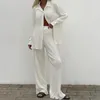 Pantaloni a due pezzi da donna Pantaloni eleganti a pieghe da donna Camicetta a maniche lunghe allentata autunno con abito da casa alto Wasit Set di abiti casual sexy