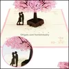 Tebrik Kartları Tebrik Kartları 3D Kiraz Blossom Pops-Up Kart El Yapımı Romantik Hediye Karısı Girlfriend Kocası JS23 Drop Teslimat 20 DHE2T