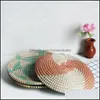 MATS PADS MATS PADS 2 PCS ROUND WOVEN PLACEMATS NATURAL ST編組非滑り織りA Bドロップ配達2021ホームガーデンキッチンディンディール