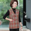 Colete feminino Blazer colete xadrez de meia idade Mulheres 2022 Primavera Autumn Roupas de tweed Colaat Mulheres