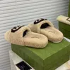 2022 Designers Wool Slippers Women Trendy Woolskin Solid Color Embroidery Slides Winter Soft Luxury Plush Fur Oran Sheep Sandals Rubber