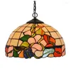 Pendant Lamps Japanese Style Stained Glass Rattan Red Flower LED Hang Lamp Light Shade With Chain Stair Table Balcony Kitchen Lighting