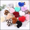 Key Rings Creative Cute Faux Fur Plush Pompons Key Rings Peach Heart Keychain Car Bag Pendant Tassel Chain Trinket Gift Dhseller2010 Dhjrw