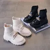 Buty Dzieci Krótkie buty kostki Dziewczęta Pu Skórzowe buty Sping Flats Fashion Platforma od 4-10Y Rozmiar 26-36# czarny 220913