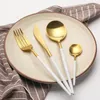 Flatware Sets 4PCS Silver 304 Stainless Steel Dinnerware Handle Silverware Set Steak Fork Knife Scoops Cutlery Home Tableware Wholesale