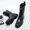 High-Top Boots PU 3DD90 Män Solid Color Fashion Simple Lace-Up Decorative Bekväma all-match Casual Leather Shoes AD158