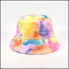 Wide Brim Hats Wide Brim Hats Winter Tie-Dye Print Faux Fur Plush Bucket For Women Outdoor Warm Hat Soft Veet Fisherman Cap Lady Fash Dh3Eo
