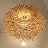 Pendant Lamps Wicker Lamp Handmade Suspension Vintage Bird Nest Shape Hanging Lighting For Restaurant Nordic Light Fixtures