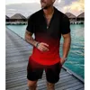 Survêtements pour hommes 2022 Summer Hommes Step Gradient 3D Impression Chemise T-shirt Short Set Sports Outdoor Casual Pantalon de plage